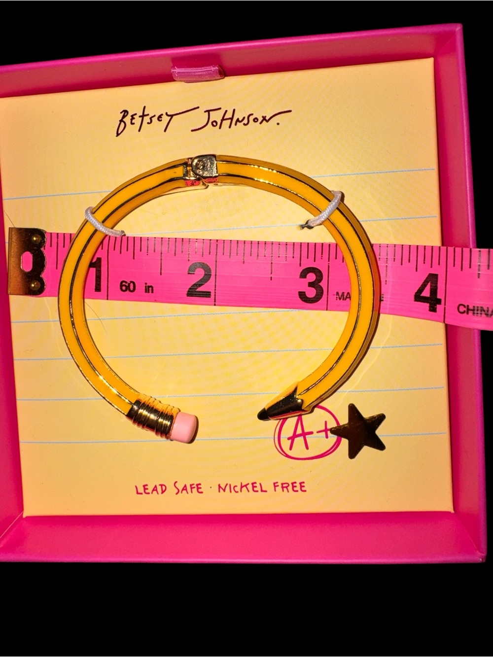 Betsey Johnson Pencil Hinged Bangle Bracelet NWT Teacher Gift Yellow Enamel - Picture 6 of 6